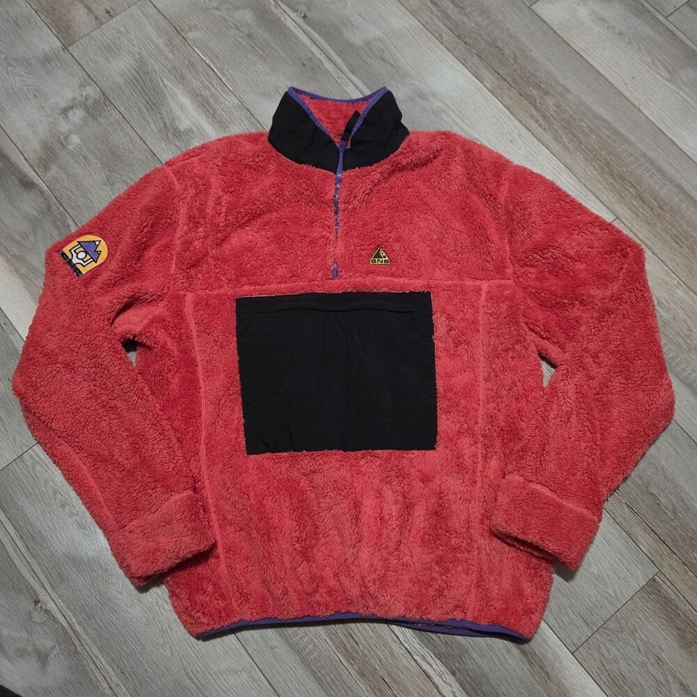 SNS Sneakersnstuff Pullover Fleece Size XL 1/4 Zip Sweatshirt Pink Colorblock